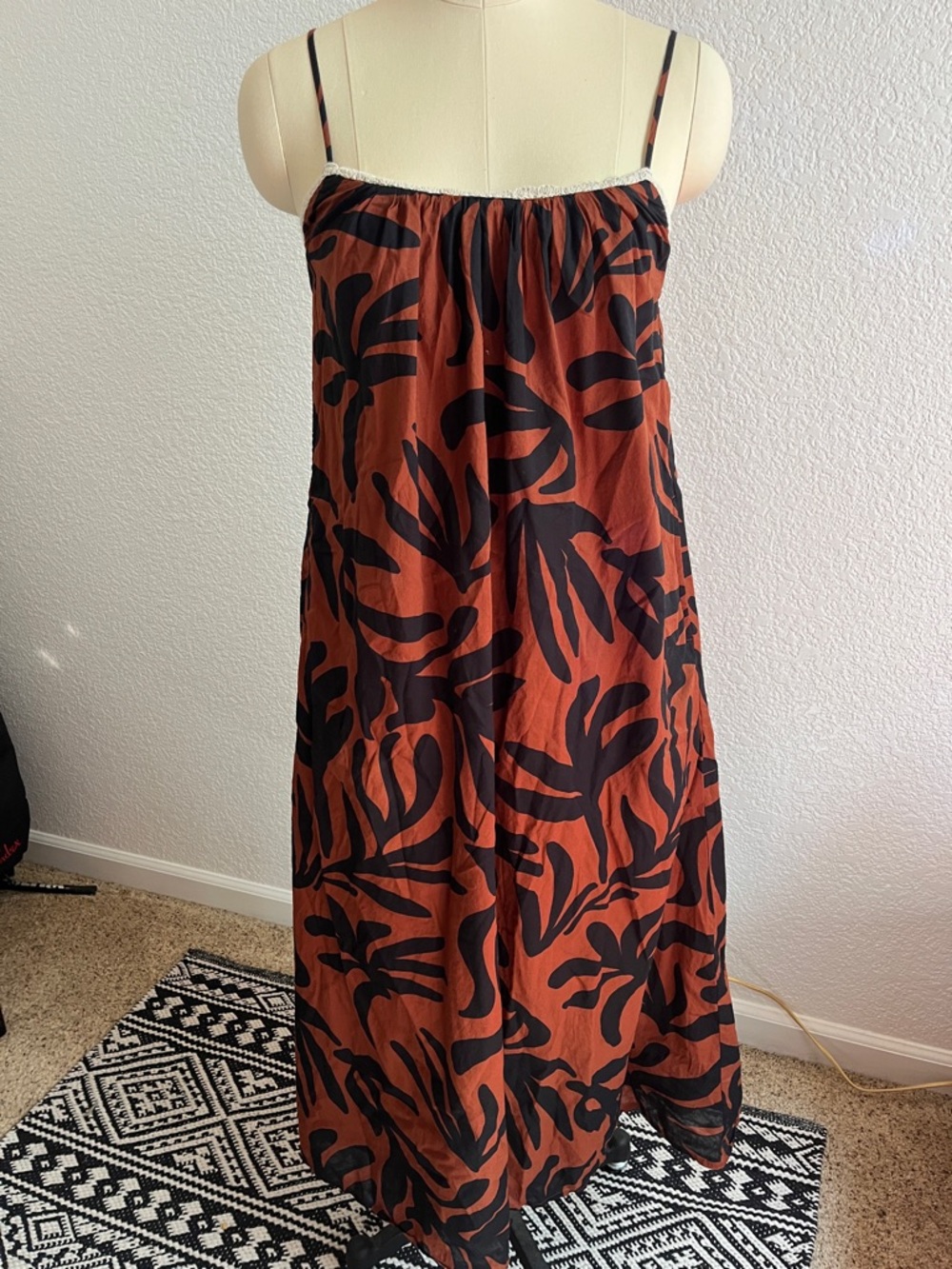Rust and Black Leaf Print Sundress